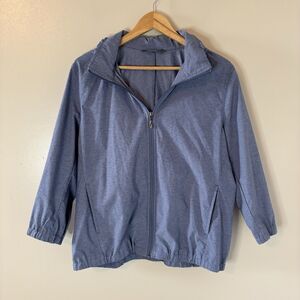 North Face Womens Full Zip Jacket 3/4 Sleeve Blue Packable Hood Sz XL